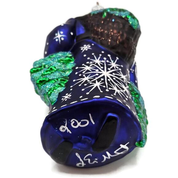 Patricia Breen Through The Woods Cobalt Blue Santa Pine Trees Christmas Ornament - Picture 11 of 11